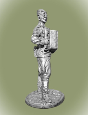Картинка WWII-018 Оловянная миниатюра Лейтенант Красной Армии с аккордеоном. 1944-45 гг. СССР  54 мм.  от магазина Масштаб