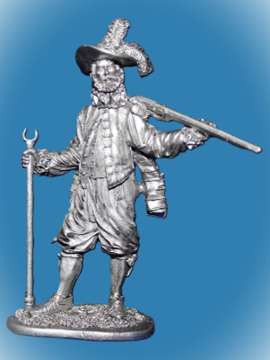 Картинка 013. Оловянный солдатик Английский мушкетёр-ветеран, 1588 год  от магазина Масштаб