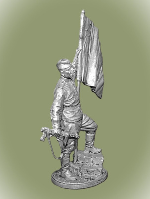 Картинка WWII-016 Оловянная миниатюрГв.ефрейтор пехоты Кр. Армии с советским флагом. 1943-45 гг. СССР, 54 мм.  от магазина Масштаб