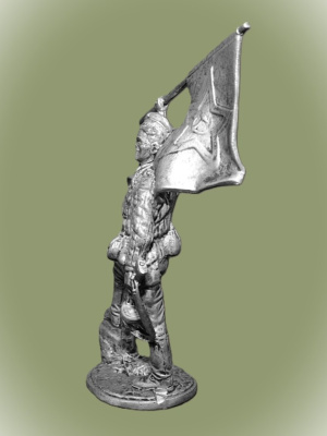 Картинка WWII-081 Оловянная фигура Краснофлотец морской пехоты с флагом (гюйсом), 1943-45 гг. СССР, 54мм  от магазина Масштаб