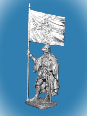 Картинка 129. Оловянный солдатик Тевтонский рыцарь со знаменем Ордена, 1400 г., 54мм  от магазина Масштаб