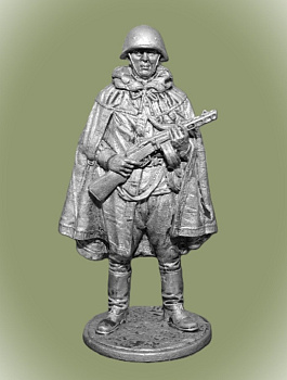 Картинка WWII-061 Автоматчик в каске и плащ-палатке, 1943-45 гг. СССР., 54 мм.  от магазина Масштаб
