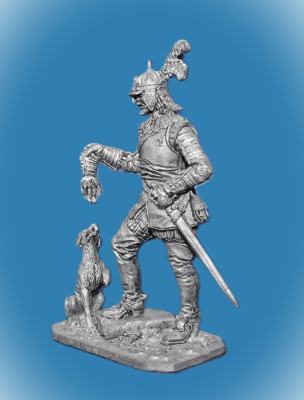 Картинка 127. Оловянный солдатик Германский кавалерист с собакой, 16в, 54мм  от магазина Масштаб
