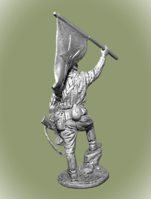 Картинка WWII-081 Оловянная фигура Краснофлотец морской пехоты с флагом (гюйсом), 1943-45 гг. СССР, 54мм  от магазина Масштаб