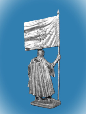 Картинка 129. Оловянный солдатик Тевтонский рыцарь со знаменем Ордена, 1400 г., 54мм  от магазина Масштаб