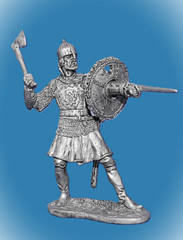 Картинка 023. Оловянный солдатик Русский богатырь с тарчем 16-17в, 54мм  от магазина Масштаб