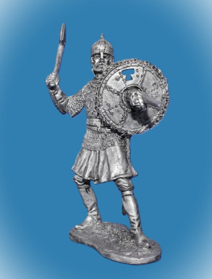 Картинка 023. Оловянный солдатик Русский богатырь с тарчем 16-17в, 54мм  от магазина Масштаб