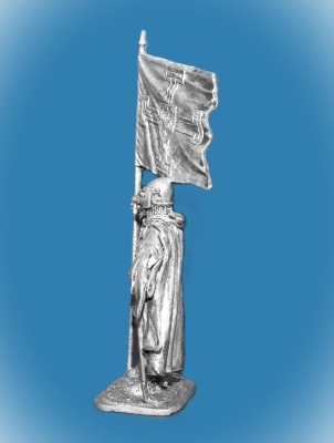 Картинка 129. Оловянный солдатик Тевтонский рыцарь со знаменем Ордена, 1400 г., 54мм  от магазина Масштаб