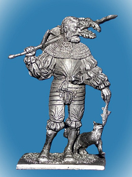 Картинка 162. Оловянный солдатик Ландскнехт с кошкой, 16 в, 54мм  от магазина Масштаб