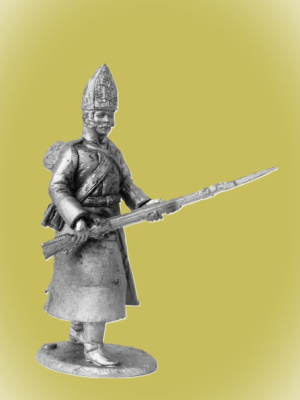 Картинка P-243 Фузилер гренадерских полков в шинели, 1802-1804 гг., 54 мм, металл  от магазина Масштаб