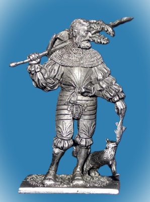 Картинка 162. Оловянный солдатик Ландскнехт с кошкой, 16 в, 54мм  от магазина Масштаб